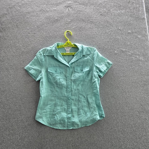 Allison Taylor Tops - Allison Taylor Women Button Up Shirt S Green Linen Collared Front Short Sleeve